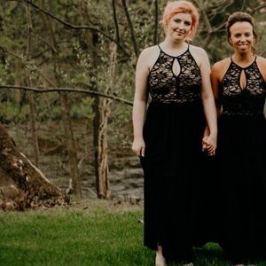 sz10 Black Lace Keyhole Tie Back Halter Dress